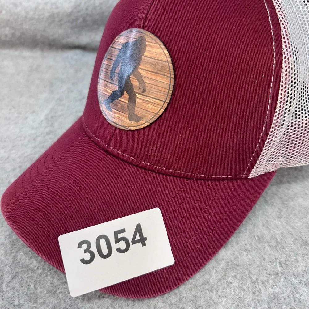 Bigfoot Sasquatch Patch Mens Maroon Outdoor Cap Trucker Hat Snapback Mesh OSFM